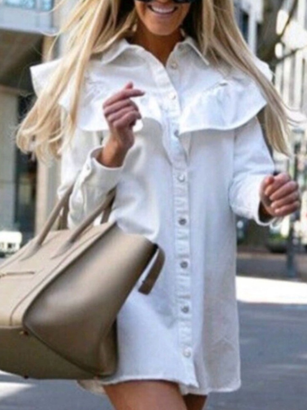 Zara White Ruffle-Collar Mini Shirt Dress